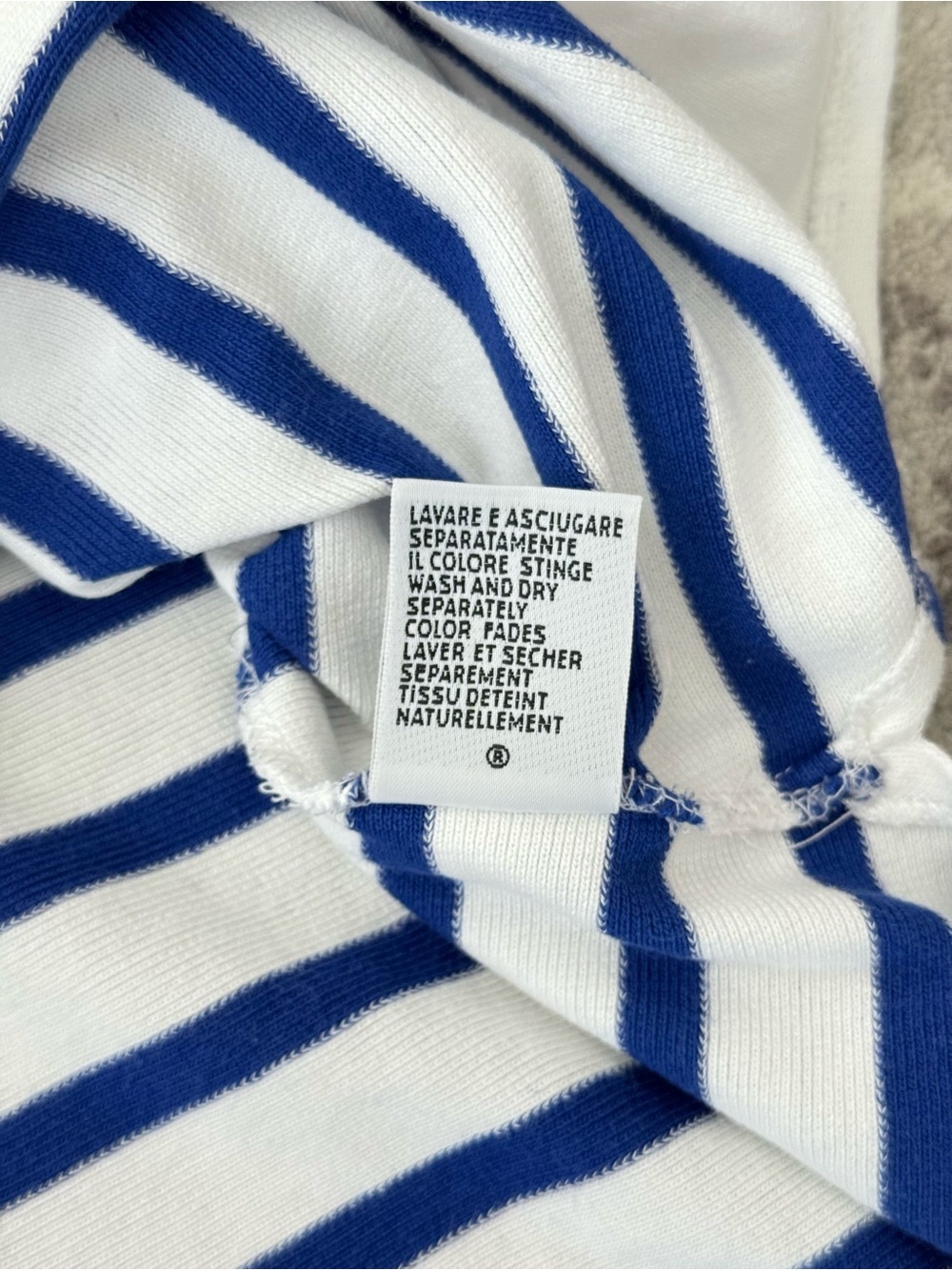 JPG by Gaultier White and Blue Striped Breton Cotton LS T-Shirt - Made in Italy - Picture 7 of 7